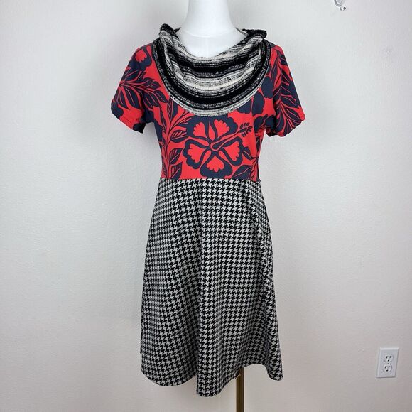 Dumb Clothing Dress Womens Small Mini Hoodie Mixed Media Floral Boho Funky Red - Picture 9 of 10